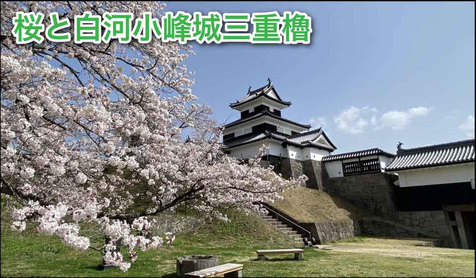 桜と白河小峰城三重櫓